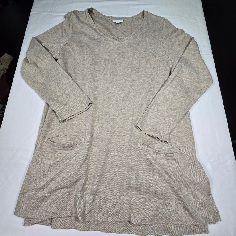 J. Jill Womens Beige Oatmeal Heather Cotton V-Neck Long Sleeve Tunic Top Size M